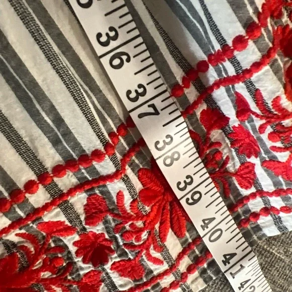 Kate Spade Broome Street Red Floral Embroidered Stripe Tiered Midi Dress S - Picture 9 of 12